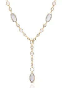 Crystal Stone Y-neck Gold Tone Toggle Necklace