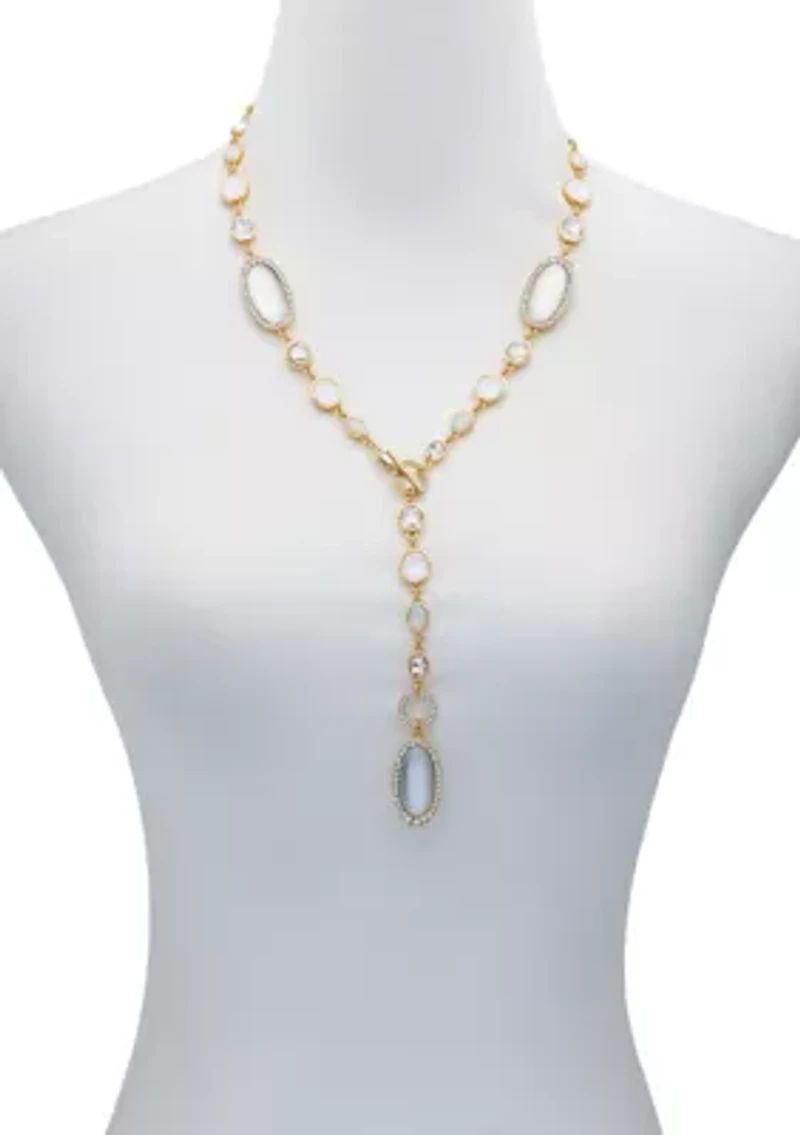 Crystal Stone Y-neck Gold Tone Toggle Necklace