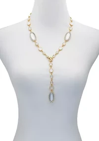 Crystal Stone Y-neck Gold Tone Toggle Necklace