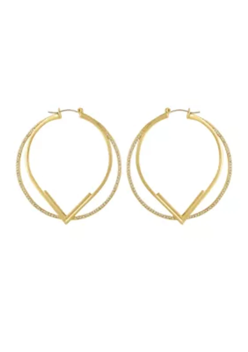 Gold Tone 2.5" Pavé Hoop Earrings