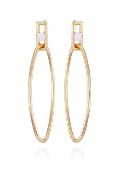 14K Gold Plated Front Facing Hoop Earrings with Cubic Zirconia