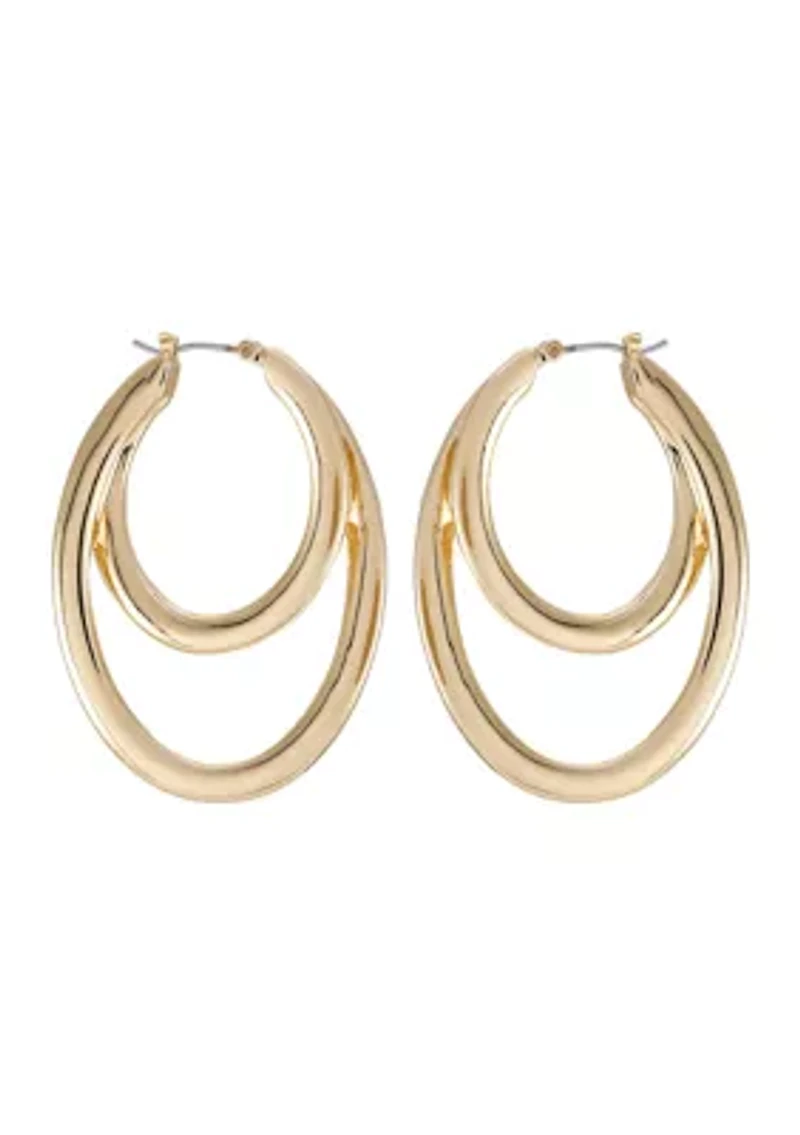 Gold Double Oval Hoop Earrings