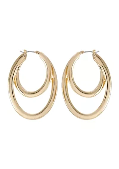 Gold Double Oval Hoop Earrings