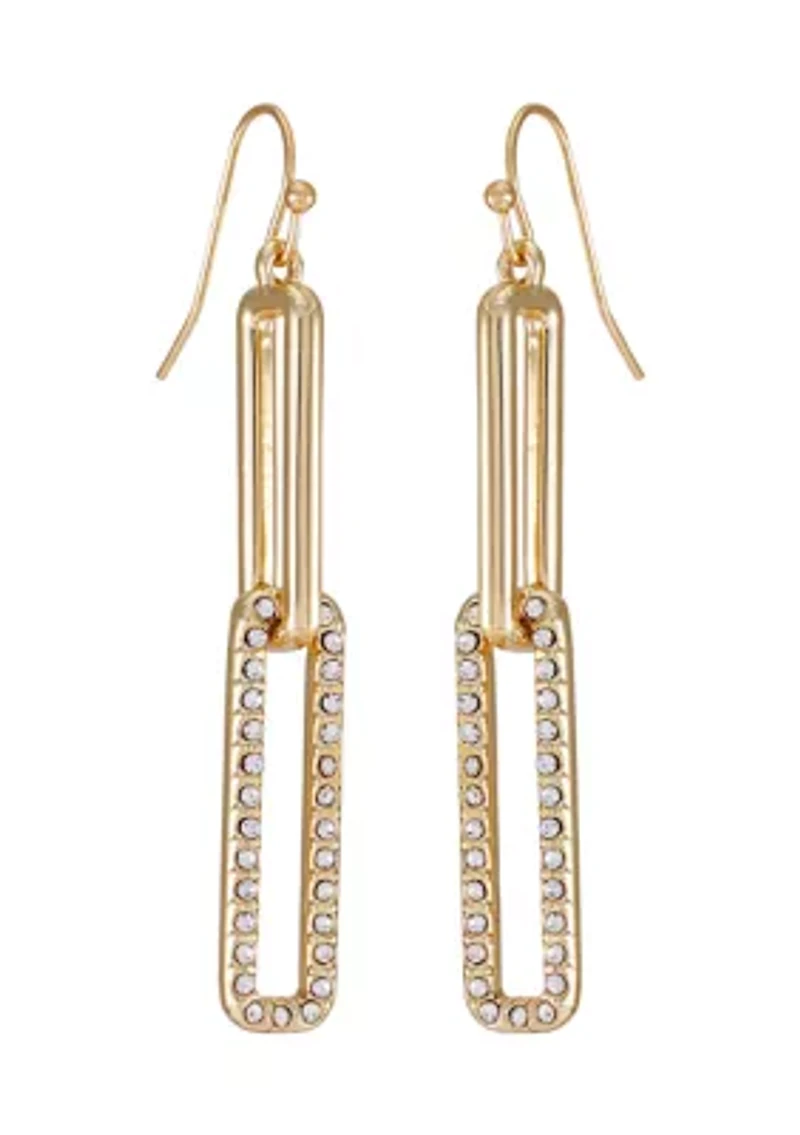 14K Plated Crystal Link Drop Earrings
