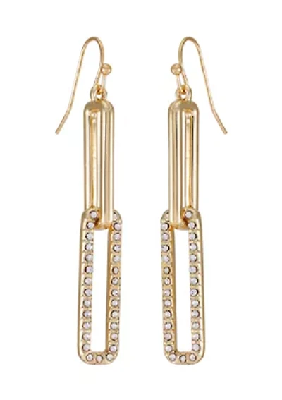 14K Plated Crystal Link Drop Earrings