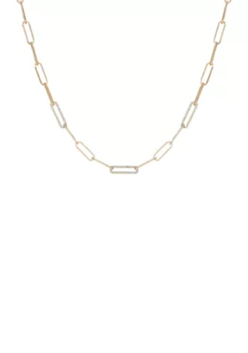 14K Gold Plated Link Chain and Crystal Link Necklace
