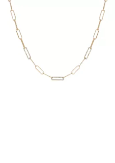 14K Gold Plated Link Chain and Crystal Link Necklace
