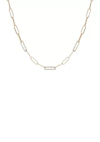 14K Gold Plated Link Chain and Crystal Link Necklace