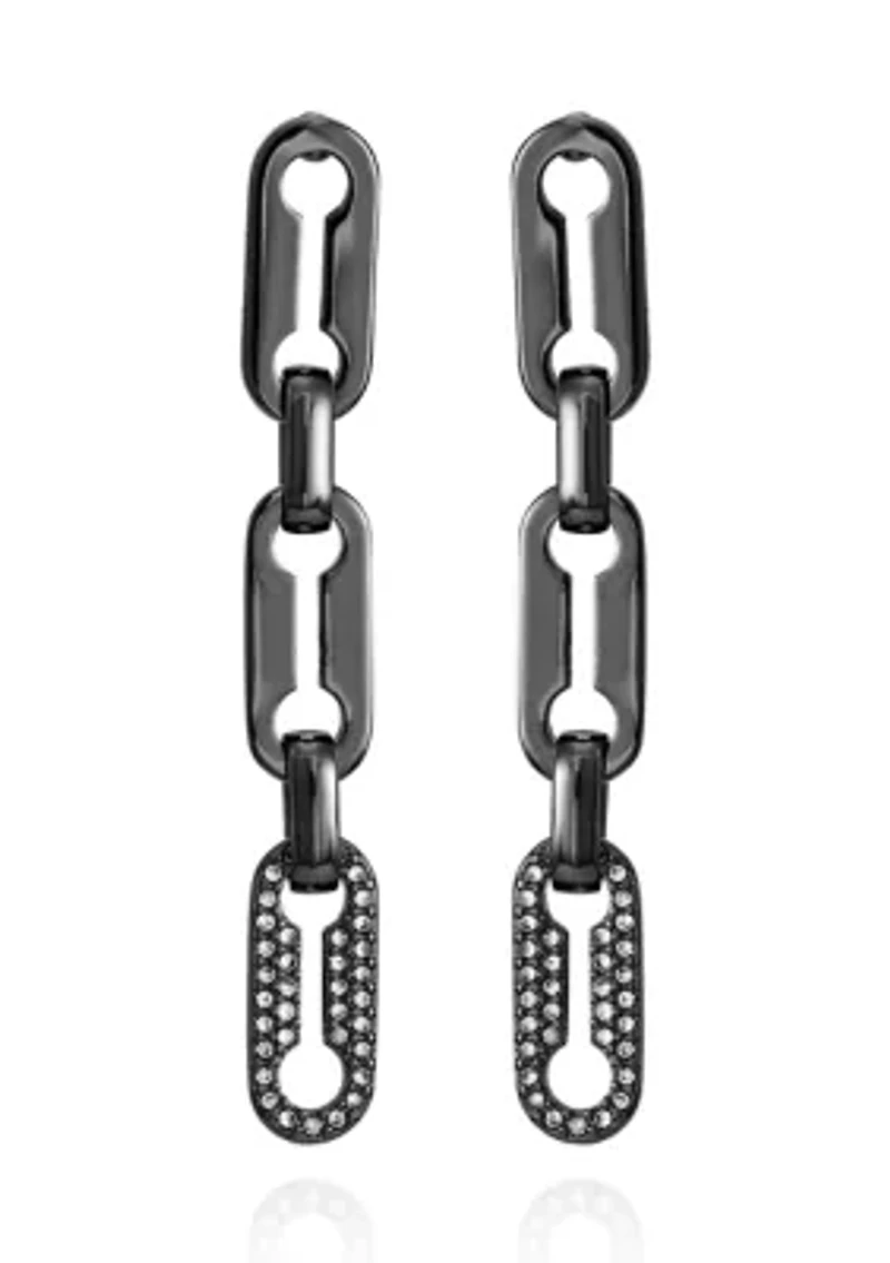 Hematite and Crystal Link Drop Earrings