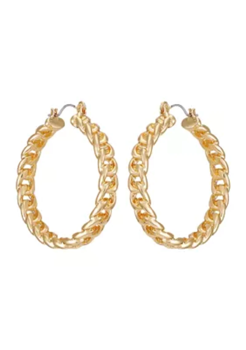 14K Gold Frozen Chain Hoop Earring