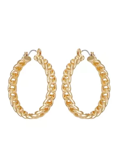 14K Gold Frozen Chain Hoop Earring