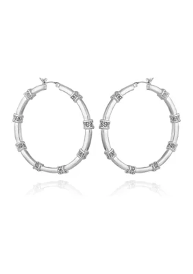 Silver Tone Pavé Station Hoop Earrings