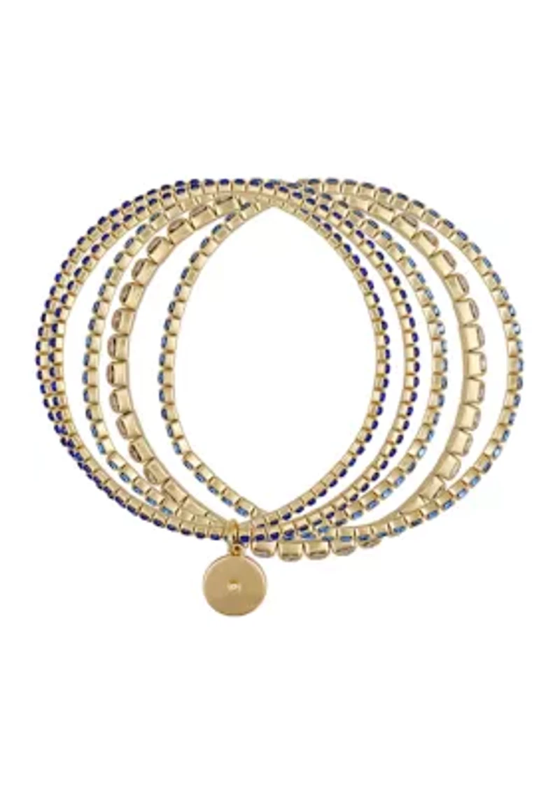 14K Gold Plated Blue Stretch Bracelet Set