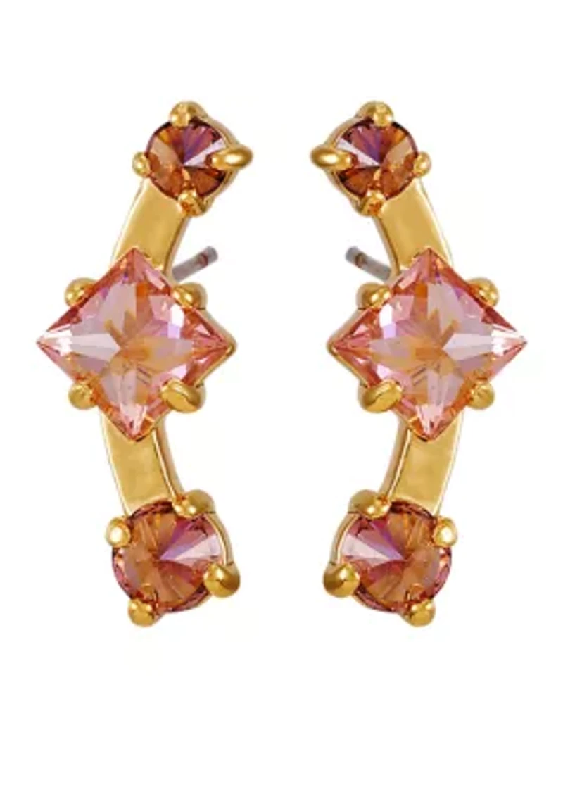 Gold Tone Pink Post Back Earrings