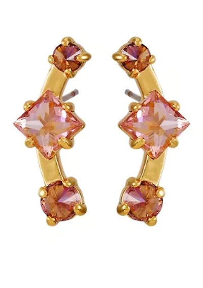 Gold Tone Pink Post Back Earrings