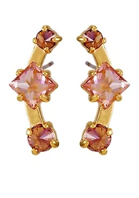 Gold Tone Pink Post Back Earrings