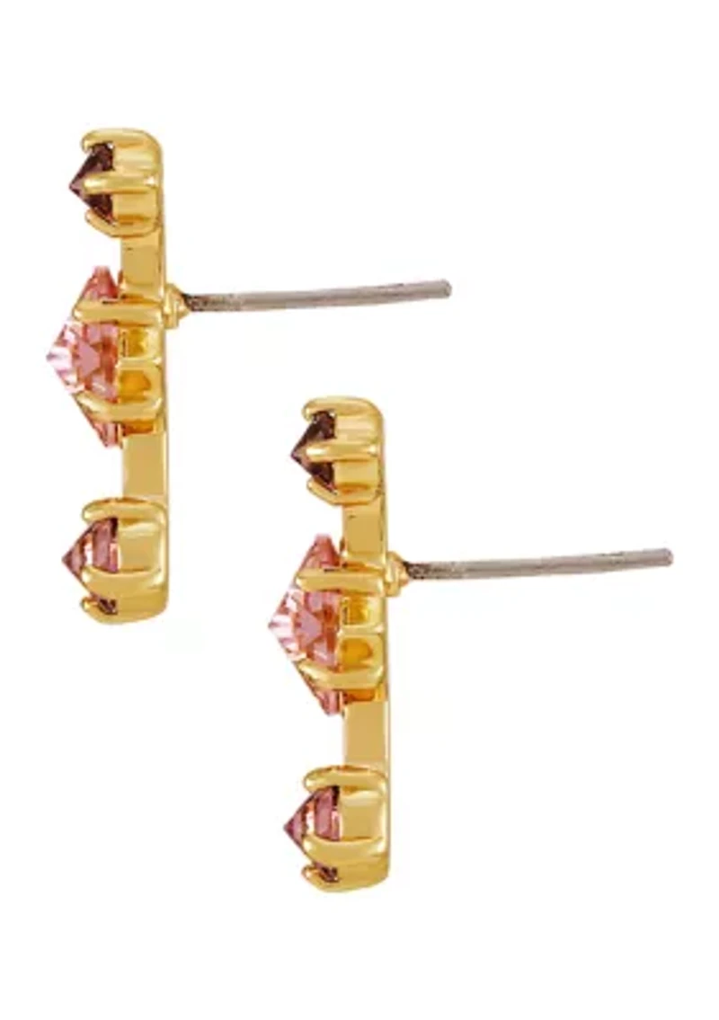 Gold Tone Pink Post Back Earrings