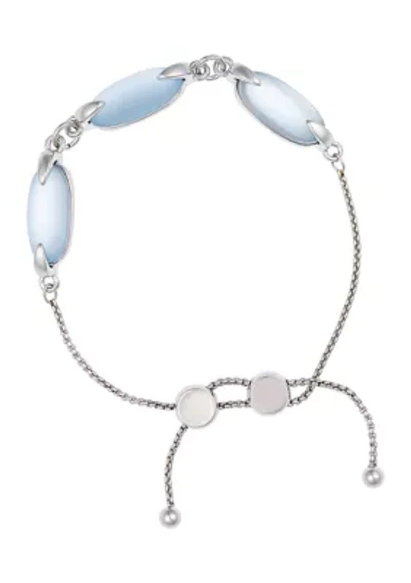 Silver Tone Light Blue Glass Stone Slider Bracelet