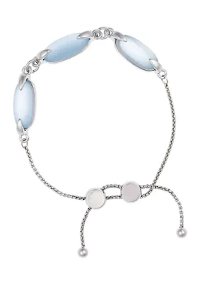 Silver Tone Light Blue Glass Stone Slider Bracelet