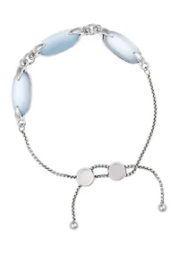 Silver Tone Light Blue Glass Stone Slider Bracelet