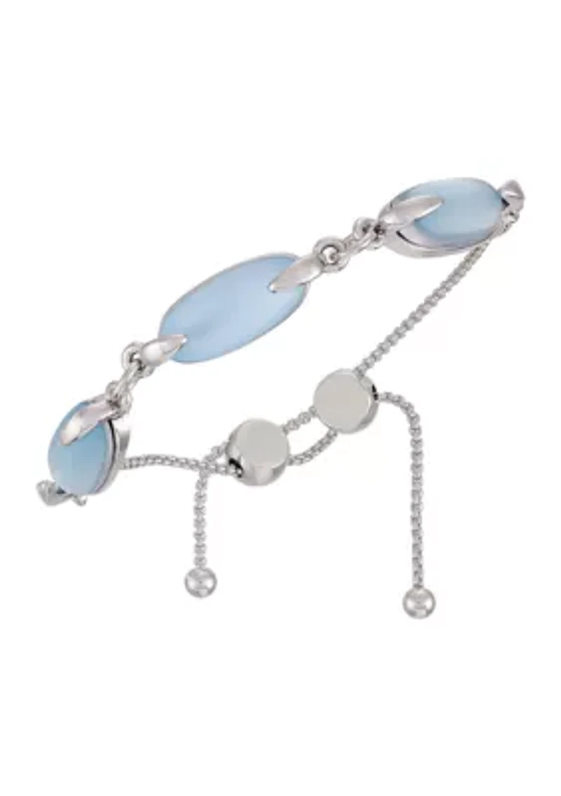 Silver Tone Light Blue Glass Stone Slider Bracelet