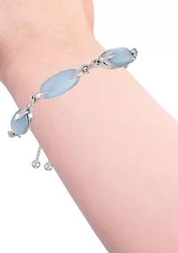 Silver Tone Light Blue Glass Stone Slider Bracelet