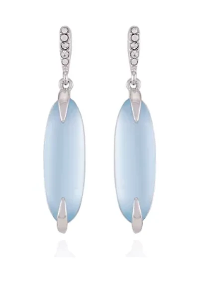 Silver Tone Light Blue Glass Stone Drop Linear Earrings