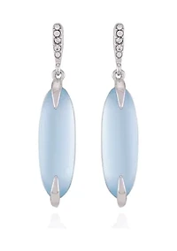 Silver Tone Light Blue Glass Stone Drop Linear Earrings