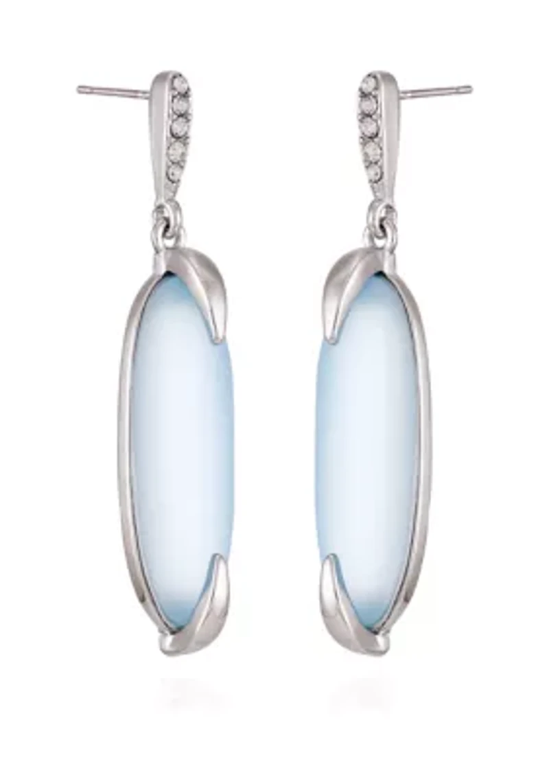 Silver Tone Light Blue Glass Stone Drop Linear Earrings