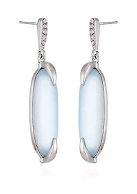 Silver Tone Light Blue Glass Stone Drop Linear Earrings