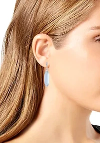 Silver Tone Light Blue Glass Stone Drop Linear Earrings