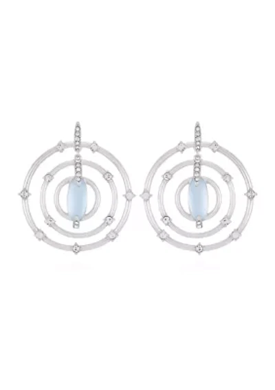 Silver Tone Light Blue Glass Stone Orbital Earrings