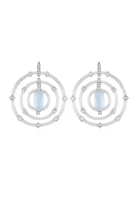 Silver Tone Light Blue Glass Stone Orbital Earrings