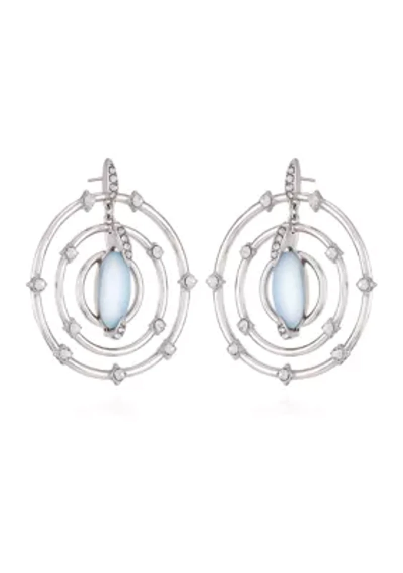 Silver Tone Light Blue Glass Stone Orbital Earrings
