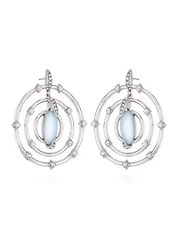 Silver Tone Light Blue Glass Stone Orbital Earrings