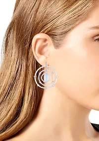 Silver Tone Light Blue Glass Stone Orbital Earrings