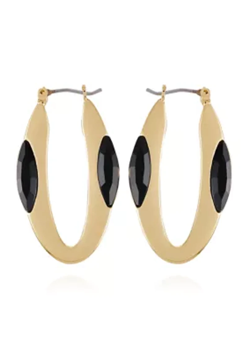 Gold Plated Black Hoop Earrings
