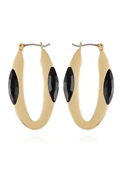 Gold Plated Black Hoop Earrings