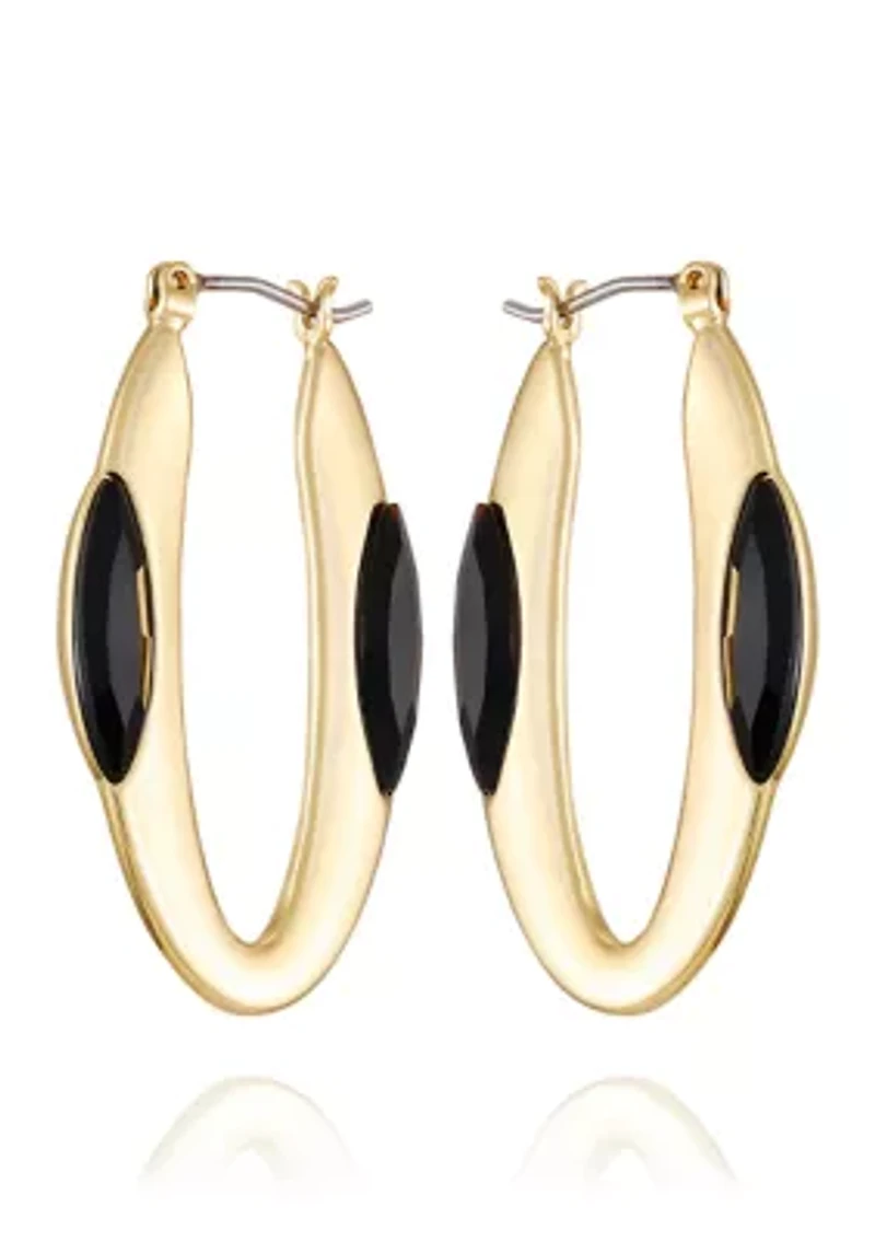 Gold Plated Black Hoop Earrings