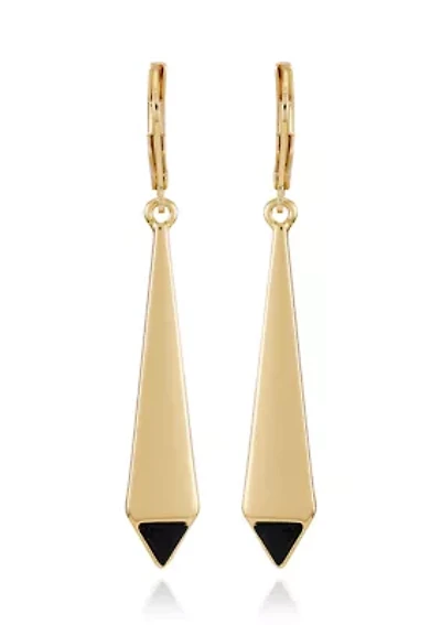 Gold Plated Black Drop Linear Earrings