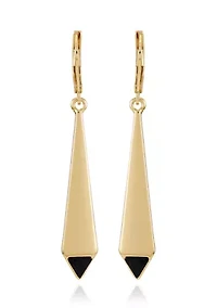 Gold Plated Black Drop Linear Earrings