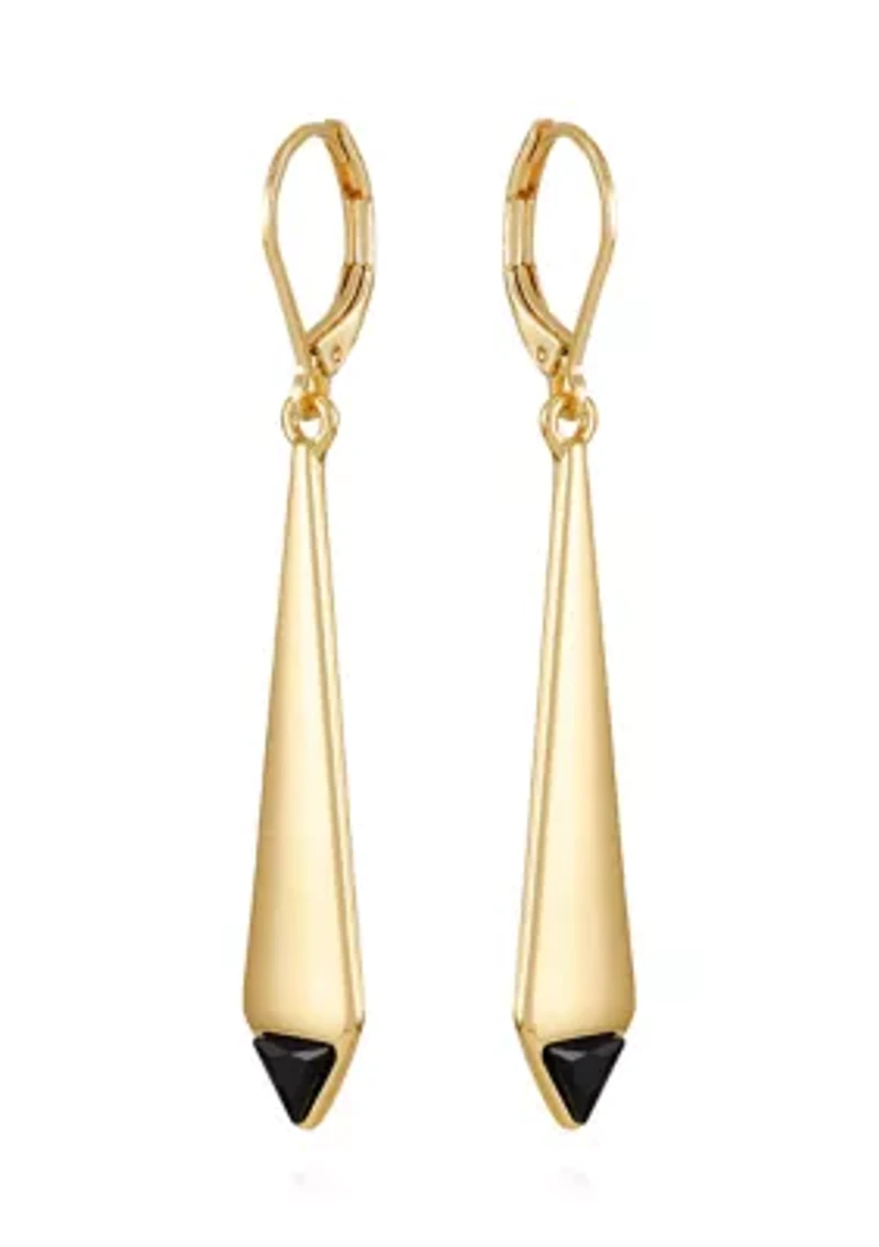 Gold Plated Black Drop Linear Earrings