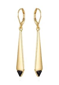 Gold Plated Black Drop Linear Earrings