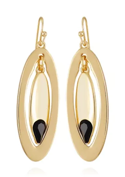 Gold Plated Black Oval Drop Earrings