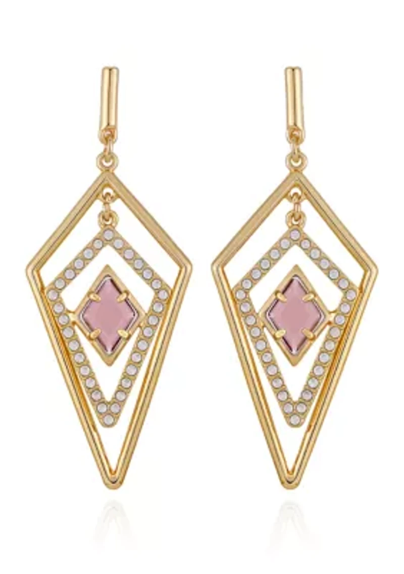 Gold-Tone Diamond Shaped Drop Earrings