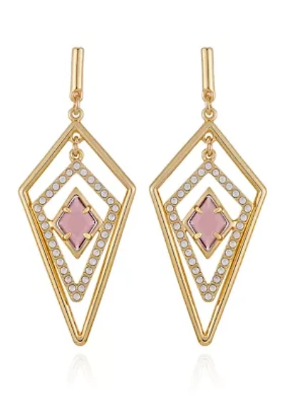 Gold-Tone Diamond Shaped Drop Earrings