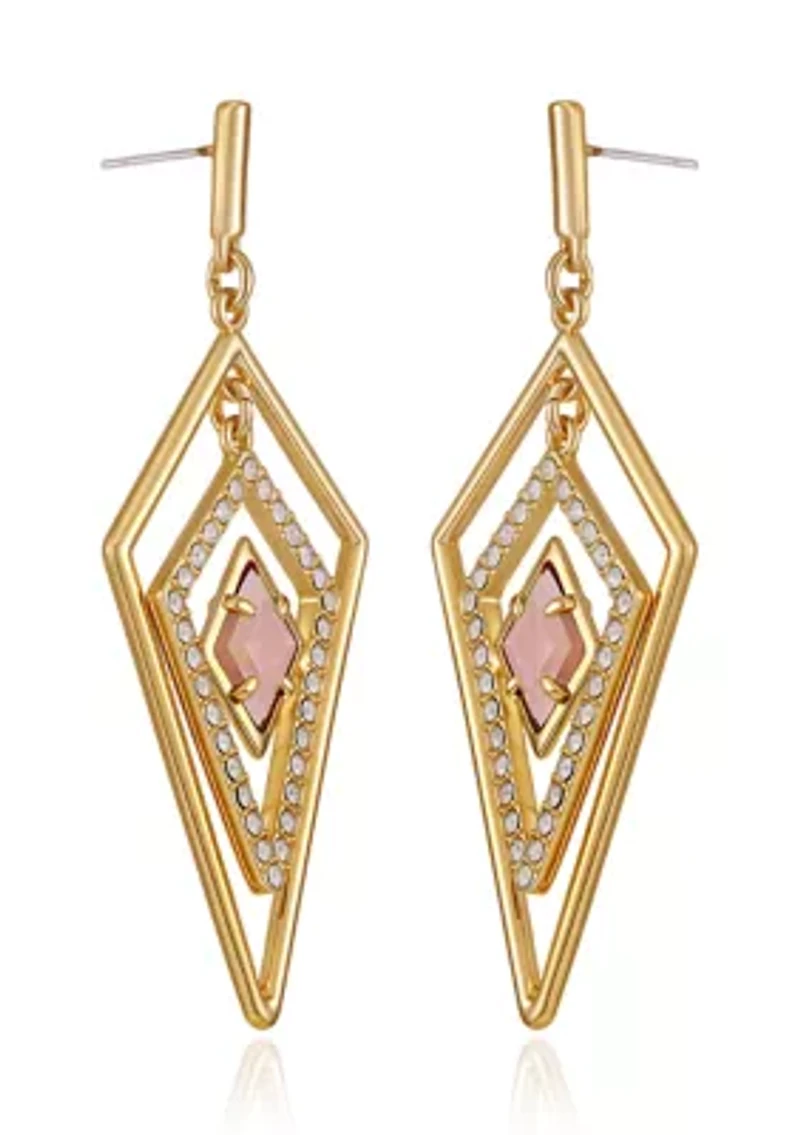 Gold-Tone Diamond Shaped Drop Earrings