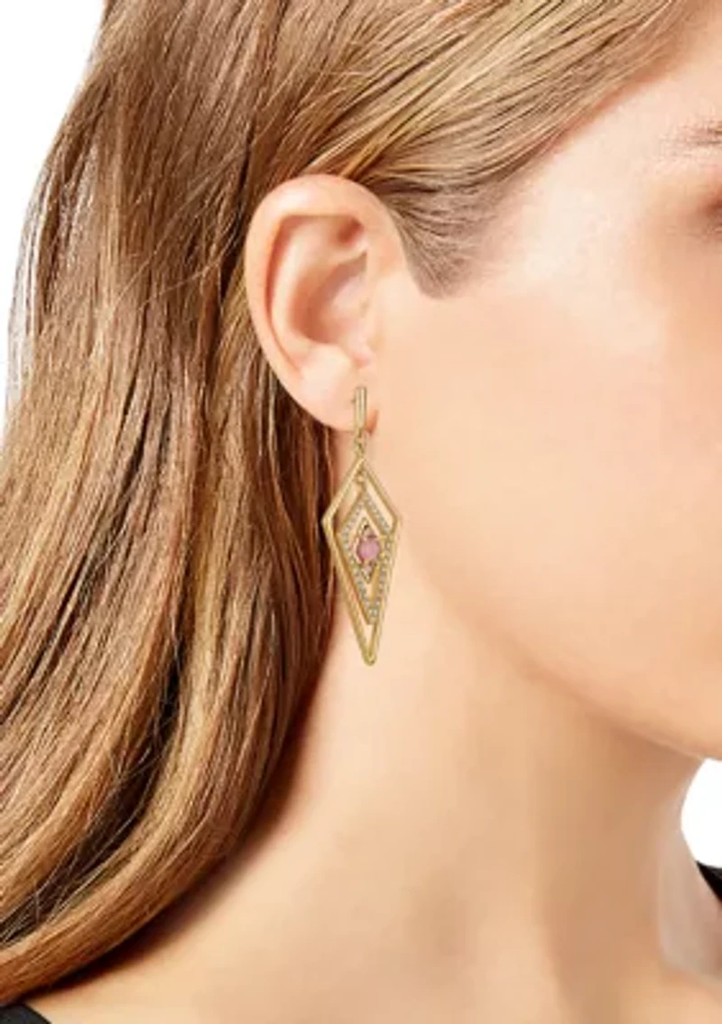 Gold-Tone Diamond Shaped Drop Earrings
