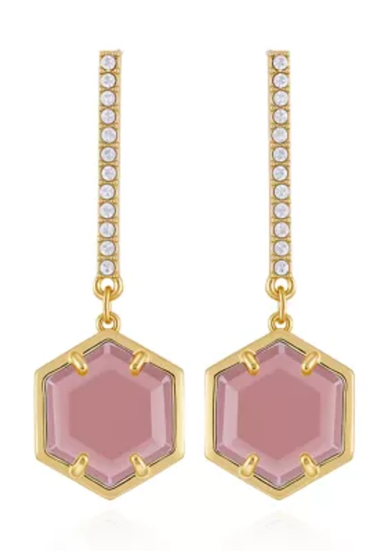 Gold Tone Hexagon Pave Bar Drop Earrings