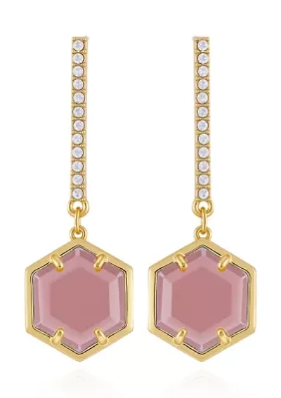 Gold Tone Hexagon Pave Bar Drop Earrings